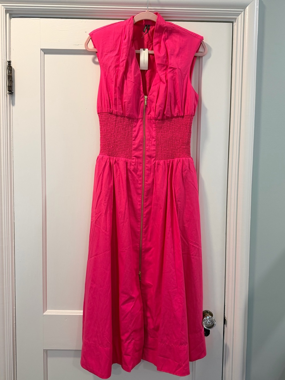 Bright Pink Anthropologie Zip-Front Midi Dress (NWT!)